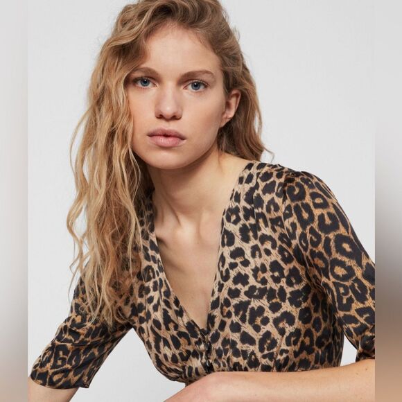 🎀 All saints satin kota leppo animal print dress xs Euc - Picture 9 of 16